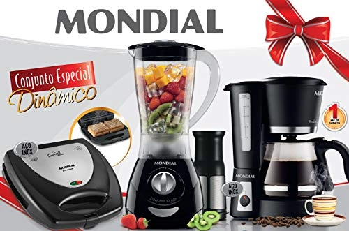 Conjunto Especial Mondial Dinâmico Kt14 Com Cafeteira Liquidificador Sanduicheira E Grill Preto