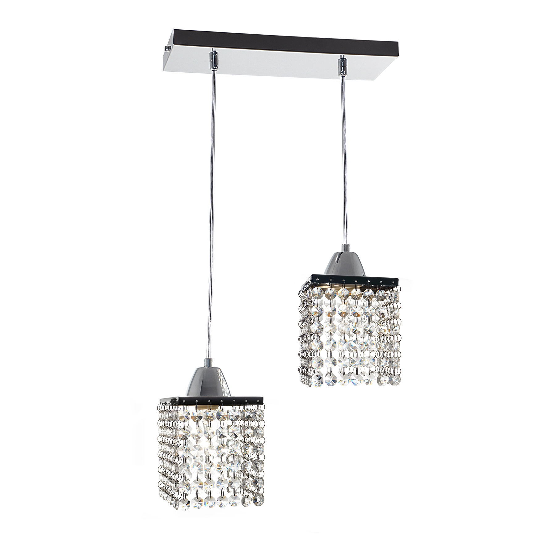 Pendente Retangular 2 Lâmpadas Cristal e Metal Cinza Cordoba Auremar