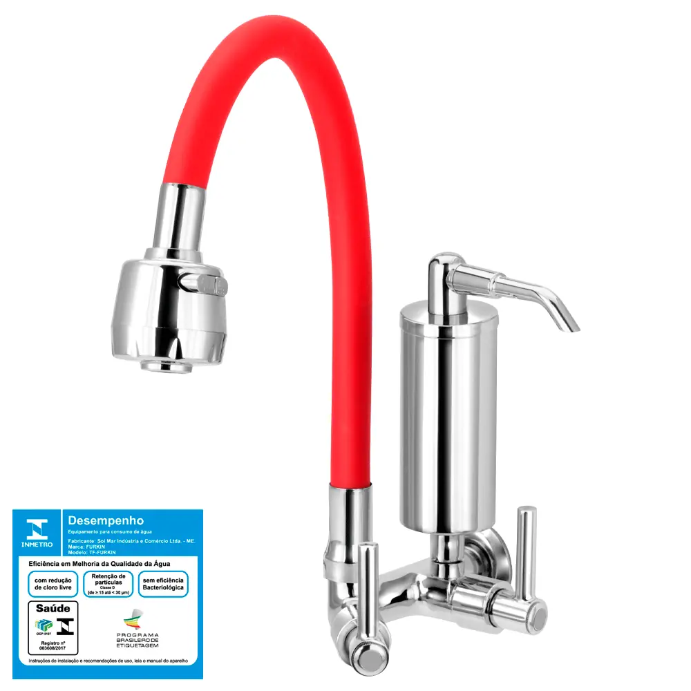 Torneira Gourmet Filtro Cozinha Vermelha Flexível 1/4 De Volta Slim Parede C51