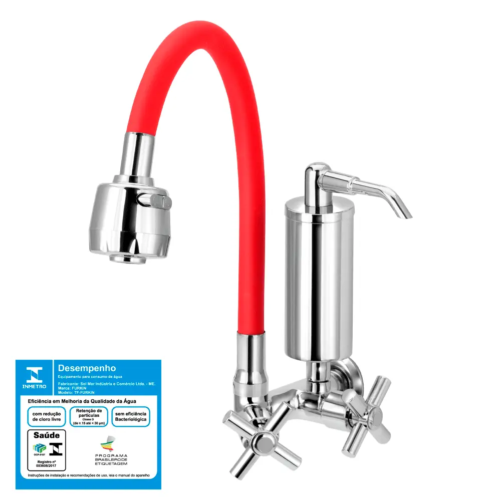 Torneira Gourmet Filtro Cozinha Vermelha Flexível 1/4 De Volta Slim Parede C62