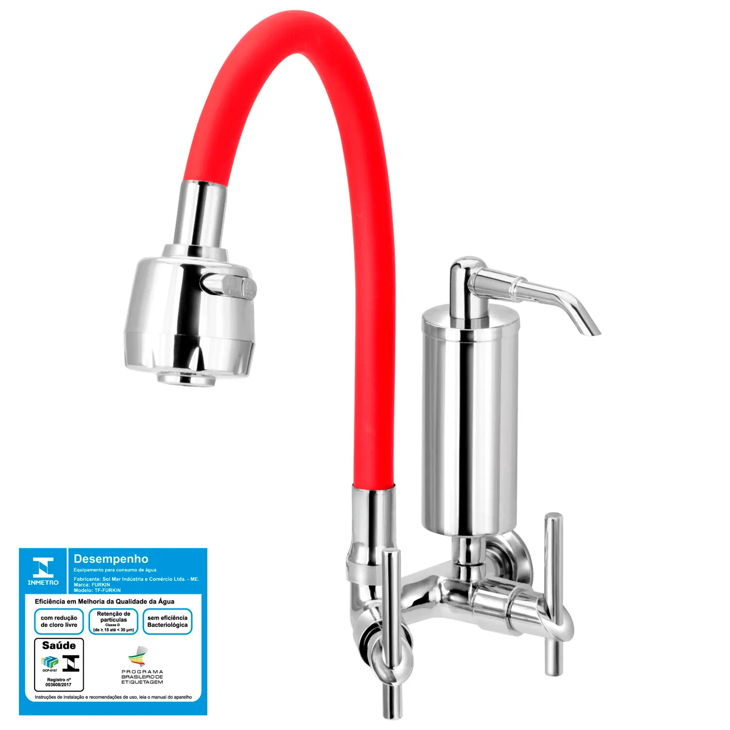 Torneira Gourmet Filtro Cozinha Vermelha Flexível 1/4 De Volta Slim Parede C61