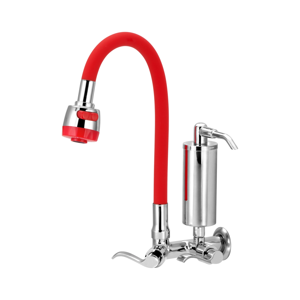 Torneira Gourmet Filtro Cozinha Vermelha Flexível 1/4 De Volta Slim Parede C172