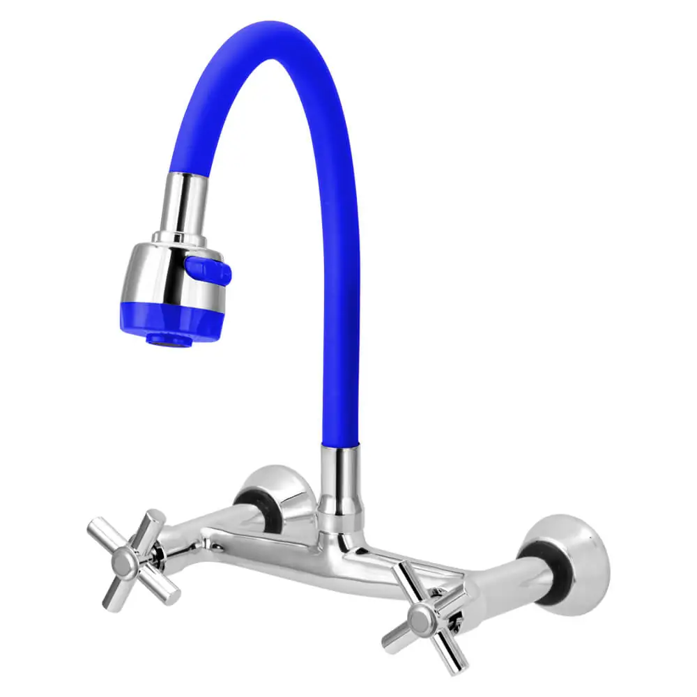 Misturador De Cozinha Flexível Azul Para Parede 1/4 De Volta C62