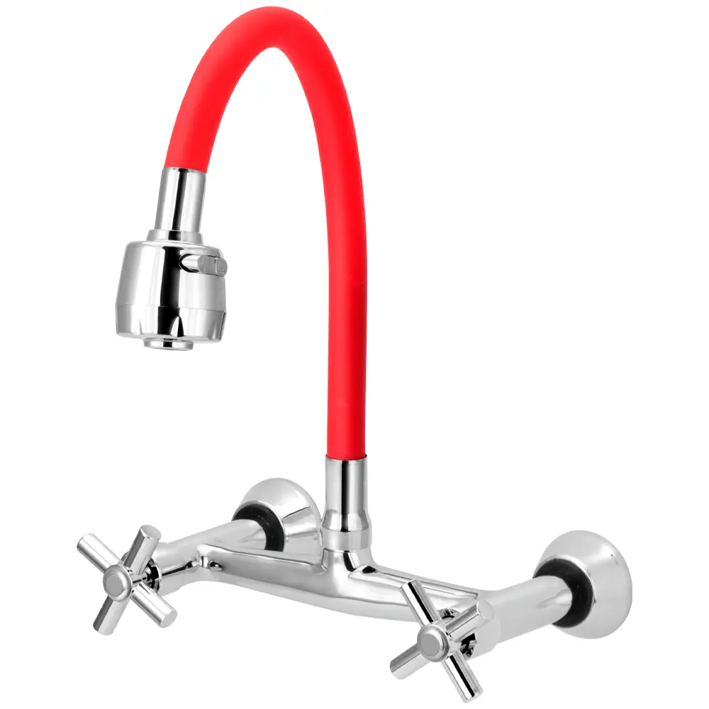 Misturador De Cozinha Flexível Vermelho Para Parede 1/4 De Volta C62