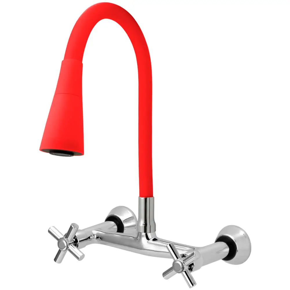 Torneira Misturador Gourmet Flexível Cone Vermelha Parede C62