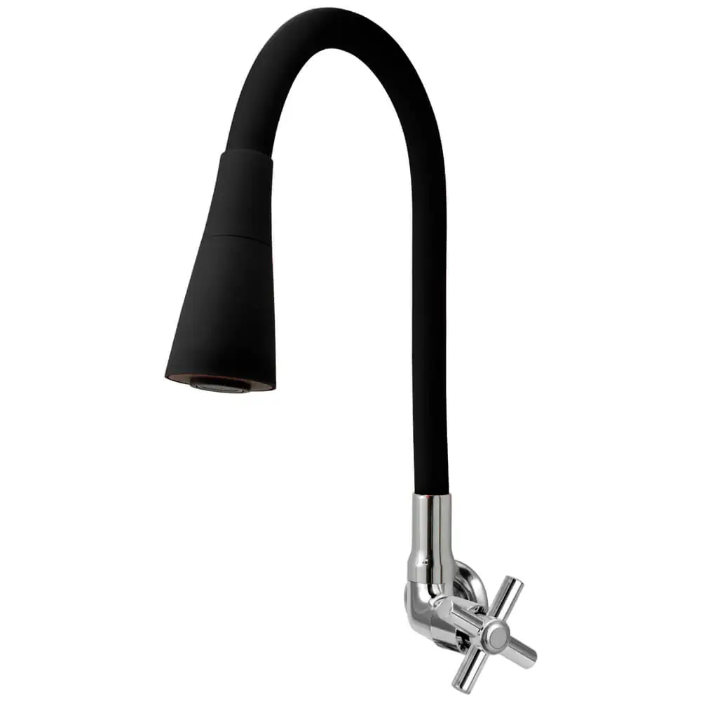 Torneira Gourmet Cozinha Flexível Cone 2 Jatos Preto Parede C62