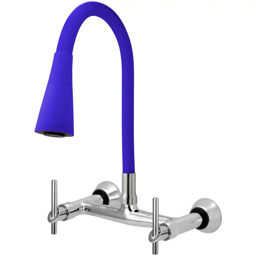 Torneira Misturador Gourmet Flexível Cone Azul Parede C61