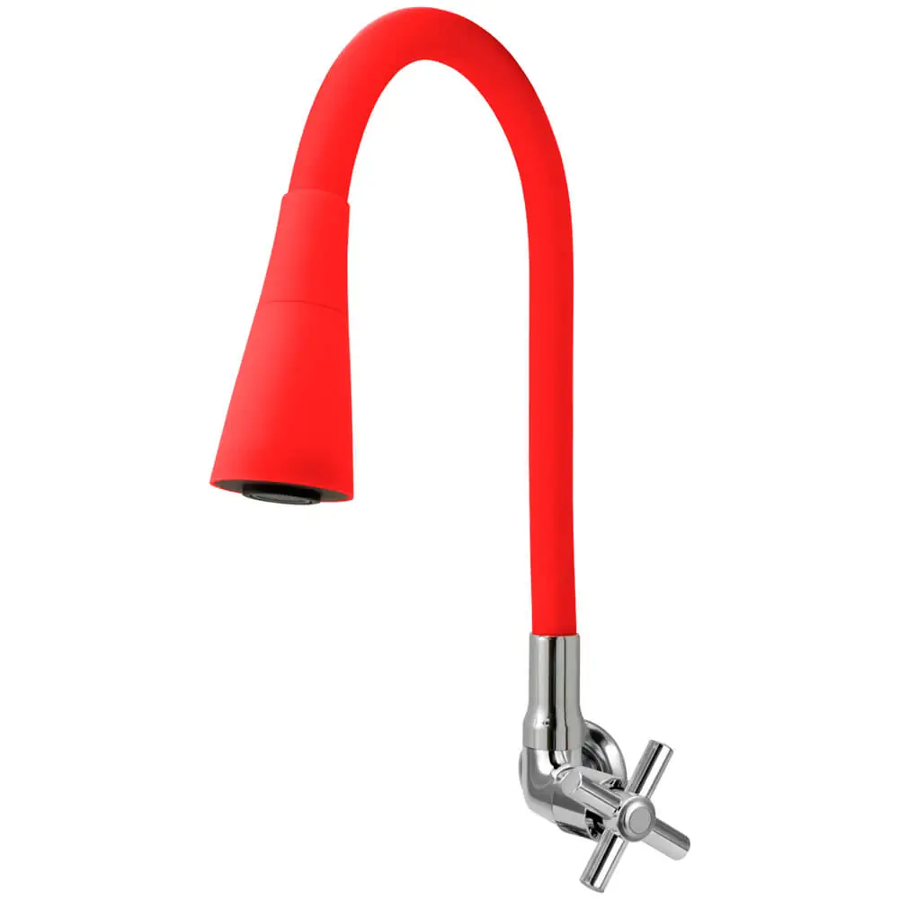 Torneira Cozinha Flexível Cone 2 Jatos Vermelha Parede C62