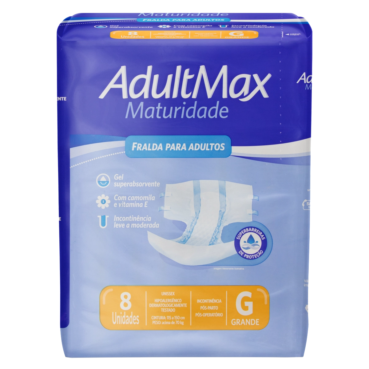 Fralda Descartável Adulto Adultmax Maturidade G Pacote 8 Unidades
