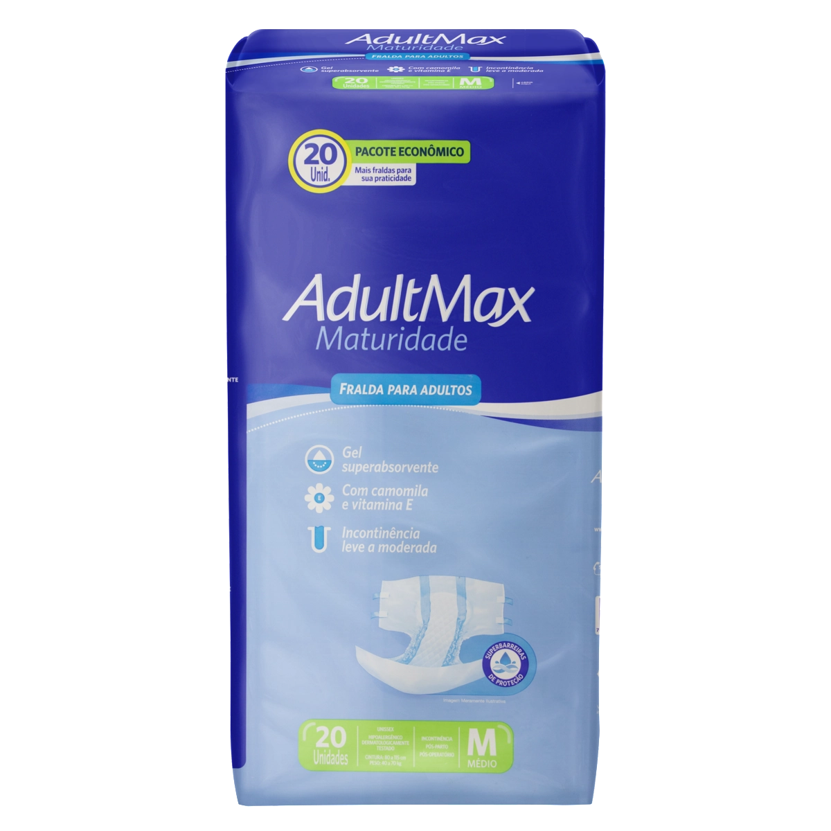 Fralda Descartável Adulto Adultmax Maturidade M Pacote Econômico 20 Unidades
