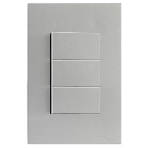 Cj Interruptor Triplo Paralelo 4x2 Recta Prata Satin Fosco - Brs12069-3pt
