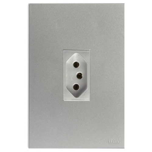 Cj Tomada 10a Vertical 4x2 Recta Prata Satin Fosco - Brs12141-1pt