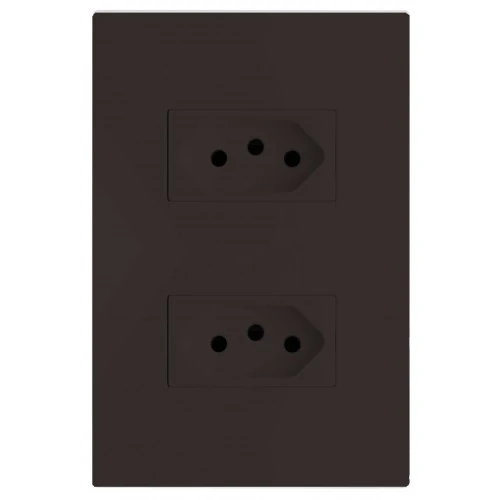 Cj Tomada Dupla 10a - Recta Chocolate Satin Fosco - Brs12173-8ch