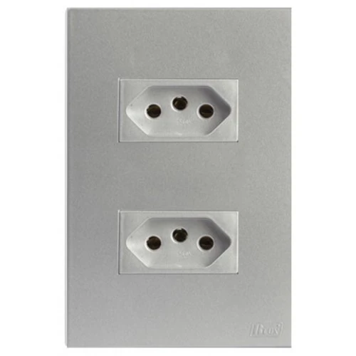 Cj Tomada Dupla 10a 4x2 Recta Prata Satin Fosco - Brs12177-0pt