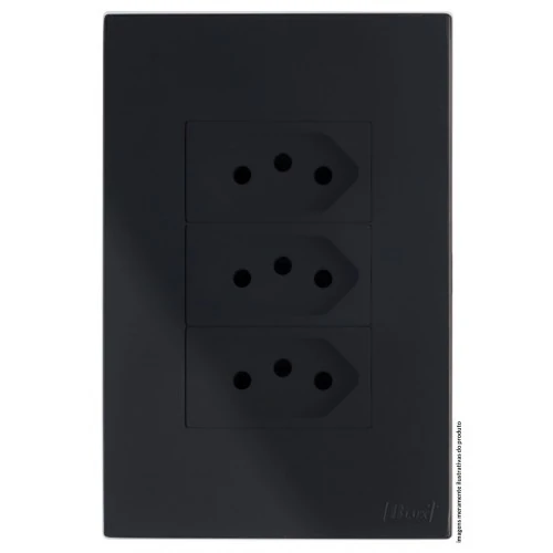 Cj Tomada Tripla 10a 4x2 - Recta Black Satin Fosco - Brs12190-8bk