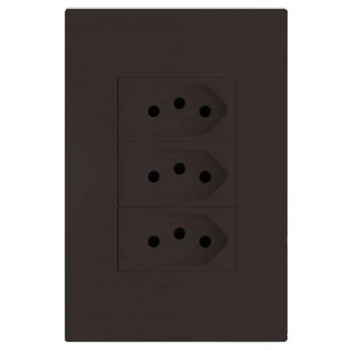 Cj Tomada Tripla 10a - Recta Chocolate Satin Fosco - Brs12191-6ch