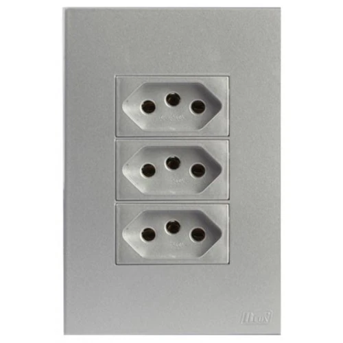 Cj Tomada Tripla 20a 4x2 Recta Prata Satin Fosco - Brs12204-1pt