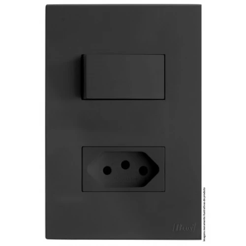 Cj Interruptor Simples + 1 Tomada 10a 4x2 - Recta Grafite Satin - Brs12206-8gf