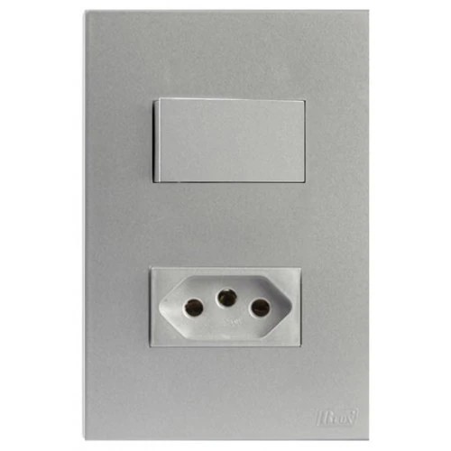 Cj Interruptor Simples + Tomada 10a 4x2 Recta Prata Satin Fosco - Brs12213-0pt