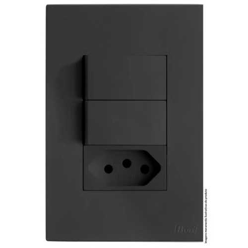 Cj Interruptor Duplo Simples + 1 Tomada 10a 4x2 - Recta Grafite Satin - Brs12242-4gf