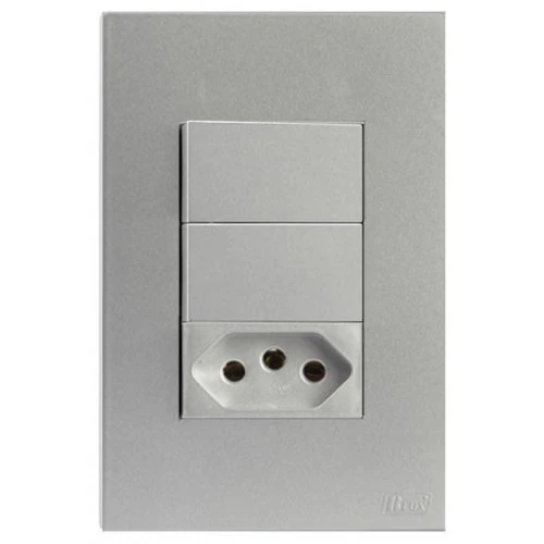 Cj Interruptor Duplo Simples + Tomada 20a 4x2 Recta Prata Satin Fosco - Brs12258-0pt