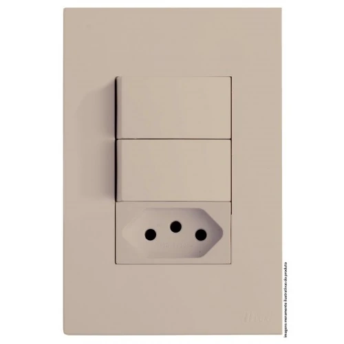 Cj Interruptor Duplo Paralelo + Tomada 10a 4x2 - Recta Areia Satin Fosco - Brs12266-1are