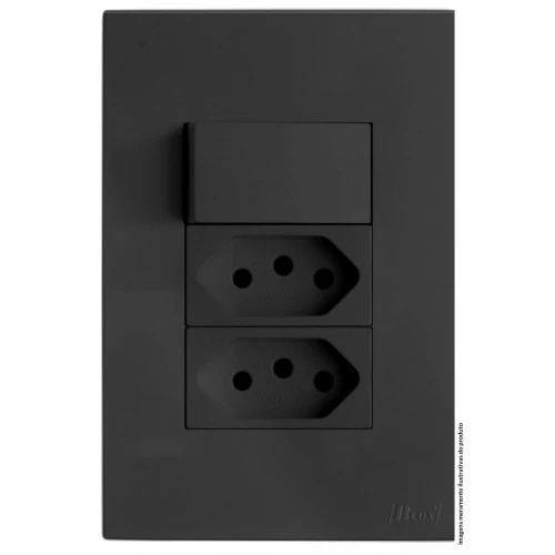 Cj Interruptor Simples + 2 Tomada 10a 4x2 - Recta Grafite Satin - Brs12278-5gf