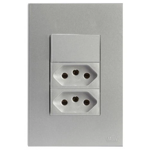 Cj Interruptor Simples + Tomada Dupla 20a 4x2  Recta Prata Satin Fosco - Brs12294-7pt