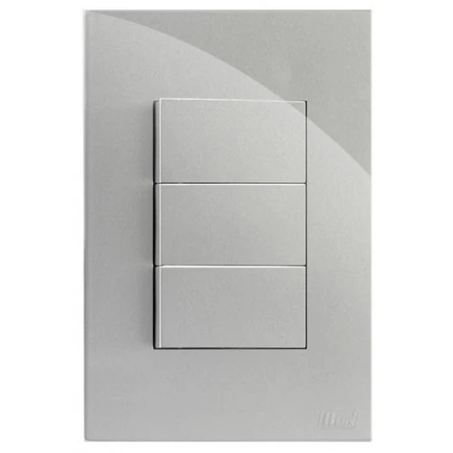 Cj Interruptor Triplo Simples 4x2 Recta Prata Gloss - Brg11044-2pt