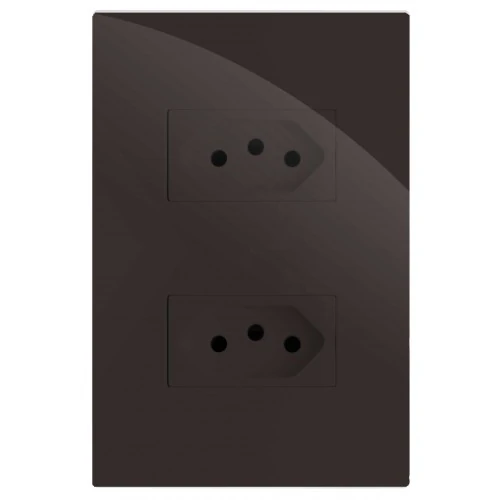Cj Tomada Dupla 10a - Recta Chocolate Gloss Brg11196-1ch