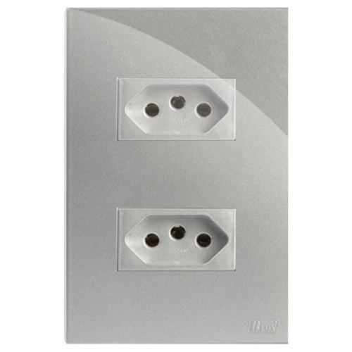 Cj Tomada Dupla 20a 4x2  Recta Prata Gloss - Brg11212-7pt