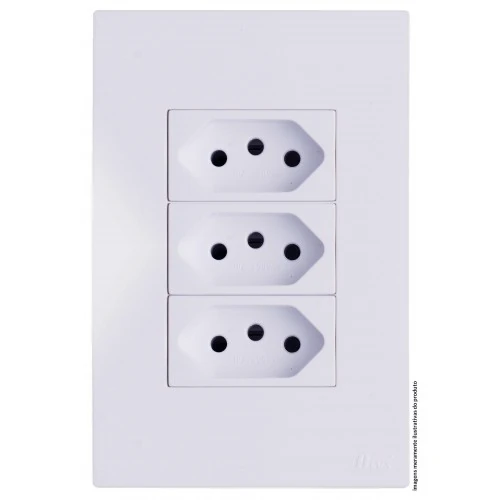 Cj Tomada Tripla 10a 4x2 - Recta Branco Gloss - Brg11216-1br