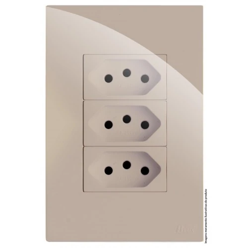 Cj Tomada Tripla 10a 4x2 - Recta Areia Gloss - Brg11223-2are
