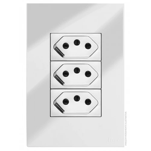 Cj Tomada Tripla 10a 4x2  Recta Cromo Prata Gloss - Brg11225-9cbp