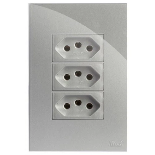 Cj Tomada Tripla 20a 4x2 - Recta Prata Gloss