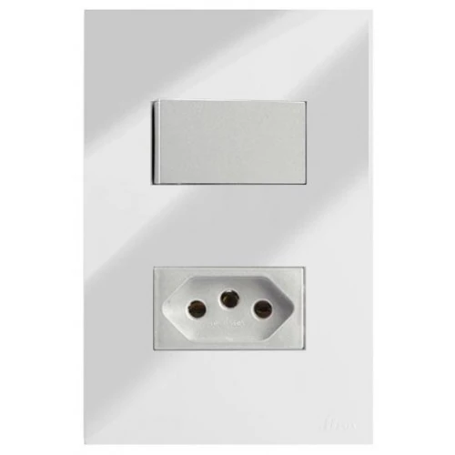 Cj Interruptor Paralelo + Tomada 20a 4x2 - Recta Espelhada Gloss (modulo Prata) - Brg11285-2eb
