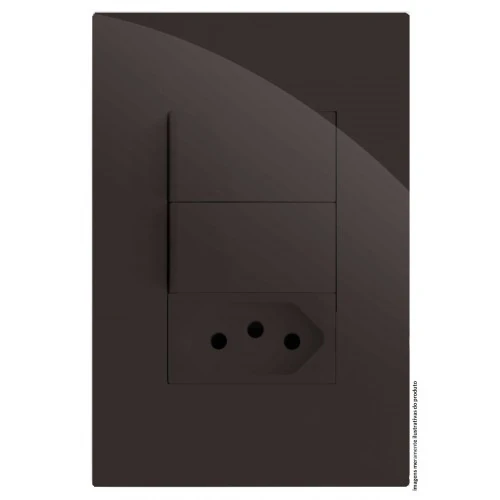 Cj Interruptor Duplo Simples + 1 Tomada 10a - Recta Chocolate Gloss Brg11292-5ch