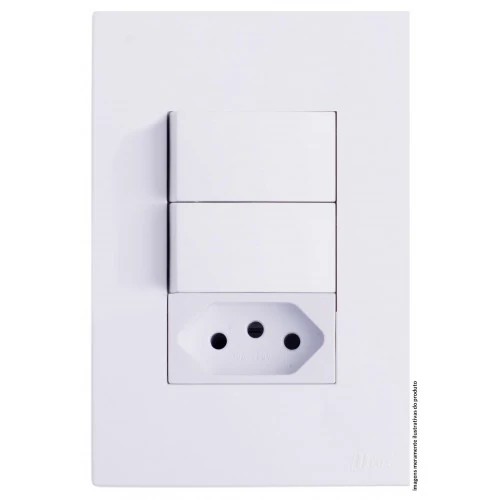 Cj Interruptor Duplo Paralelo + Tomada 10a  4x2 - Recta Branco Gloss  - Brg11312-3br