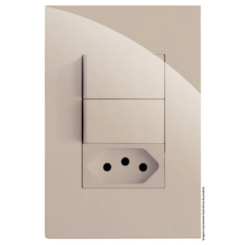 Cj Interruptor Duplo Paralelo + 1 Tomada 10a 4x2 - Recta Areia Gloss -  Brg11319-0are