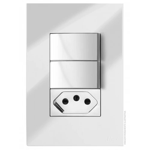 Cj Interruptor Duplo Paralelo + Tomada 20a 4x2 Recta Cromo Prata Gloss - Brg11333-6cbp