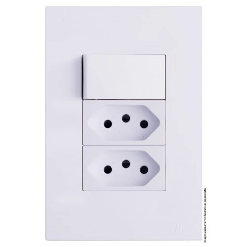 Cj Interruptor Simples + 2 Tomada 10a 4x2 - Recta Branco Gloss - Brg11336-0br