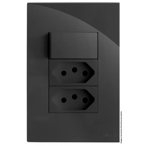 Cj Interruptor Simples + 2 Tomada 10a 4x2 - Recta Grafite Gloss - Brg11337-9gf
