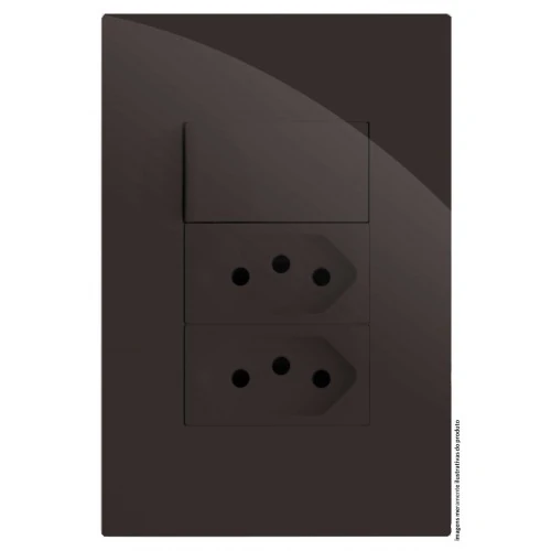 Cj Interruptor Simples + 2 Tomada 10a - Recta Chocolate Gloss Brg11340-9ch
