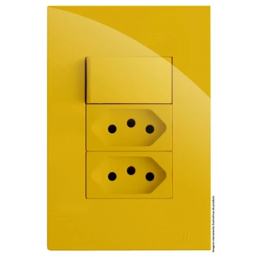 Cj Interruptor Simples + 2 Tomada 10a 4x2 - Recta Mostarda Gloss - Brg11341-7mt