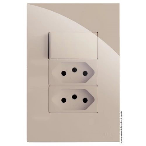 Cj Interruptor Simples + 2 Tomada 10a 4x2 - Recta Areia Gloss - Brg11343-3are