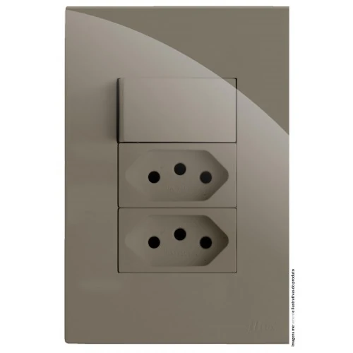 Cj Interruptor Paralelo + 2 Tomadas 10a 4x2 - Recta Fendi Gloss - Brg11366-2fen