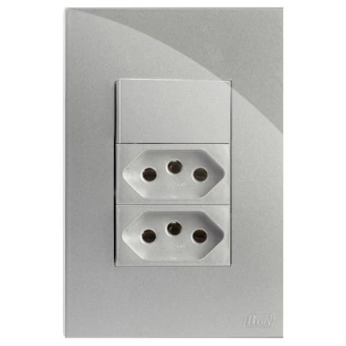 Cj Interruptor Paralelo + Tomada Dupla 20a 4x2  Recta Prata Gloss - Brg11380-8pt