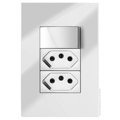 Cj Interruptor Paralelo + Tomada Dupla 20a 4x2  Recta Cromo Prata Gloss - Brg11381-6cbp