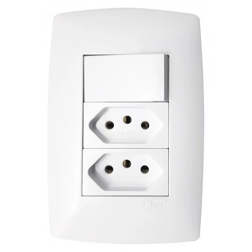Cj Interruptor Simples + Tomada Dupla 10a - Blux Home Branca - Bhm10781-6br