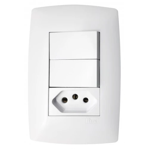 Cj Tecla Dupla Paralela + Tomada 10a 4x2 - Blux Home Branca - Bhm10509-0br